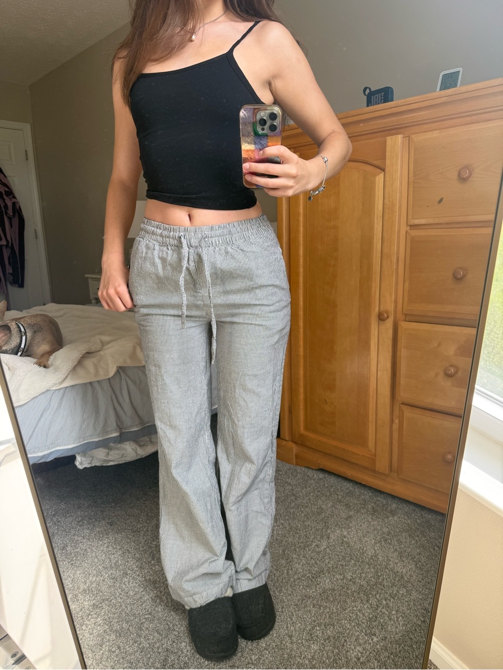 PrettyLittleThing Striped Gray Pants, US Size 2